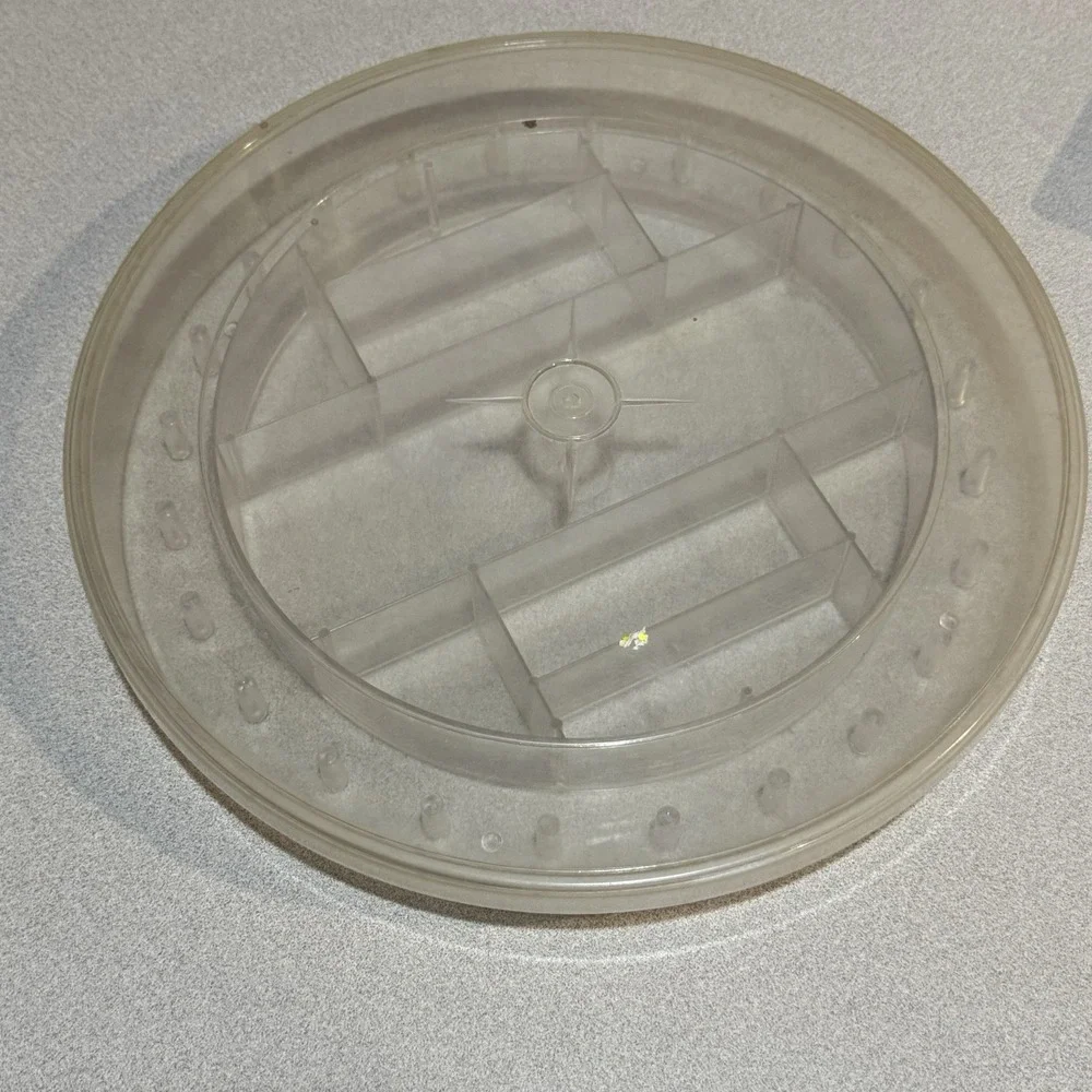 Vintage Clear Plastic Round‎ Sewing Box Caddy Thread Bobbins Notions Organizing